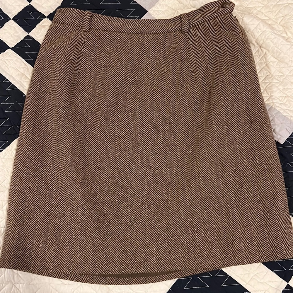 Ralph Lauren Brown Herringbone Midi Skirt